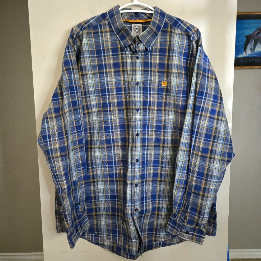 Cinch Navy and Tan Plaid Button Down Shirt